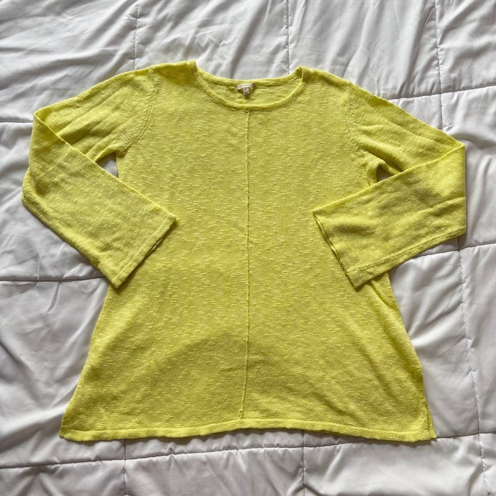Project Neon Yellow Linen Cotton Blend Knit Sweater Womens Medium Luxury Beachy